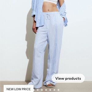 H&M Striped Linen Blend Pants Blue and White S